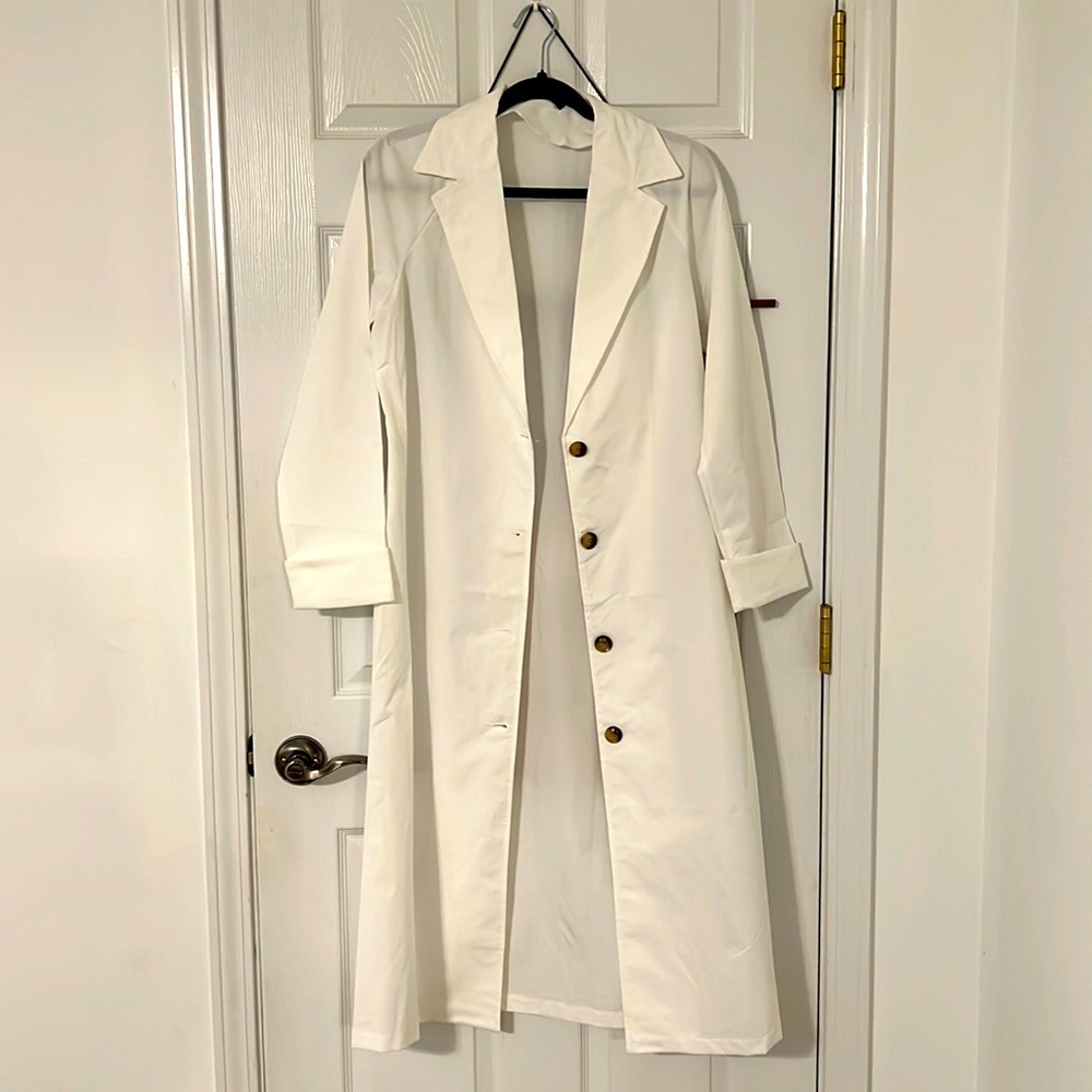 Long white button down over coat